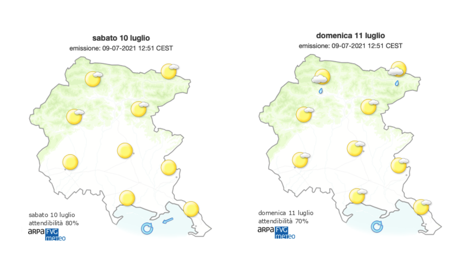 Immagine per Cielo sereno e alte temperature sul Goriziano, weekend con venti di brezza